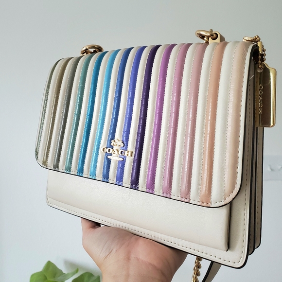 Coach Rainbow Ivory gold chain purse Crossbody Handbag bag - Picture 6 of 13